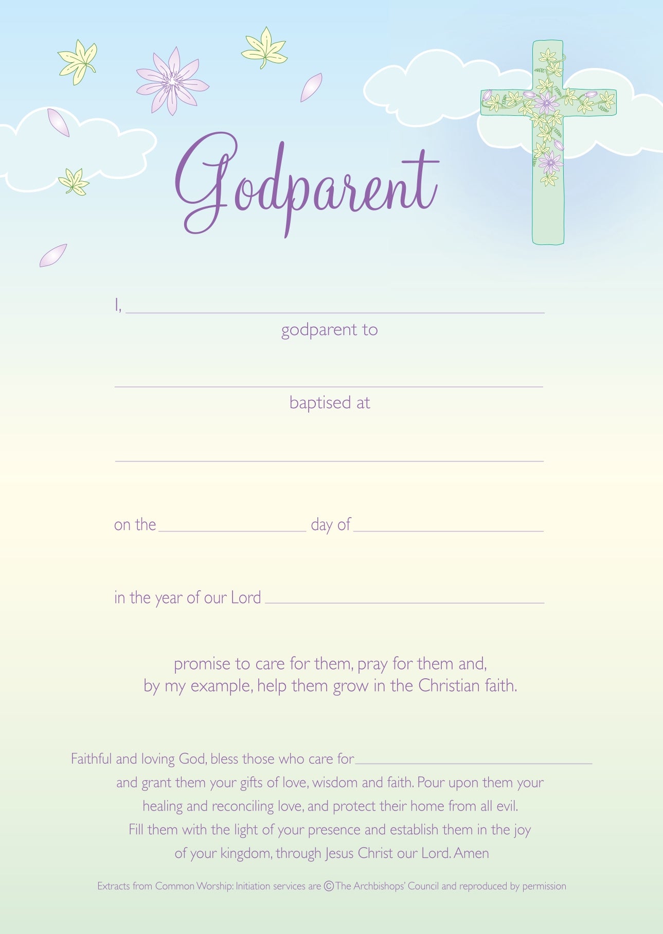 Godparent Certificate - Cross with Flowers