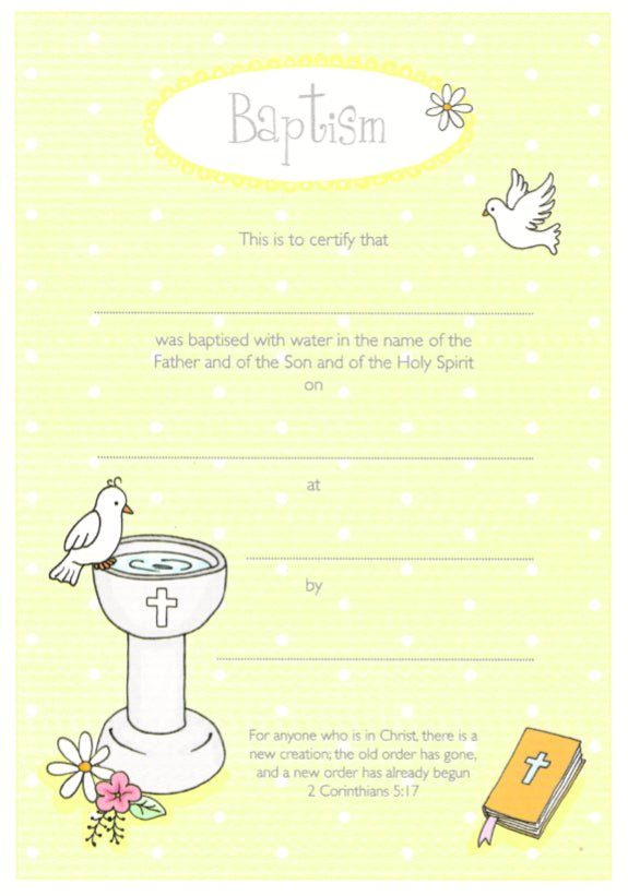 Baptism Certificate - Dove, Font & Bible - Child – Kevin Mayhew