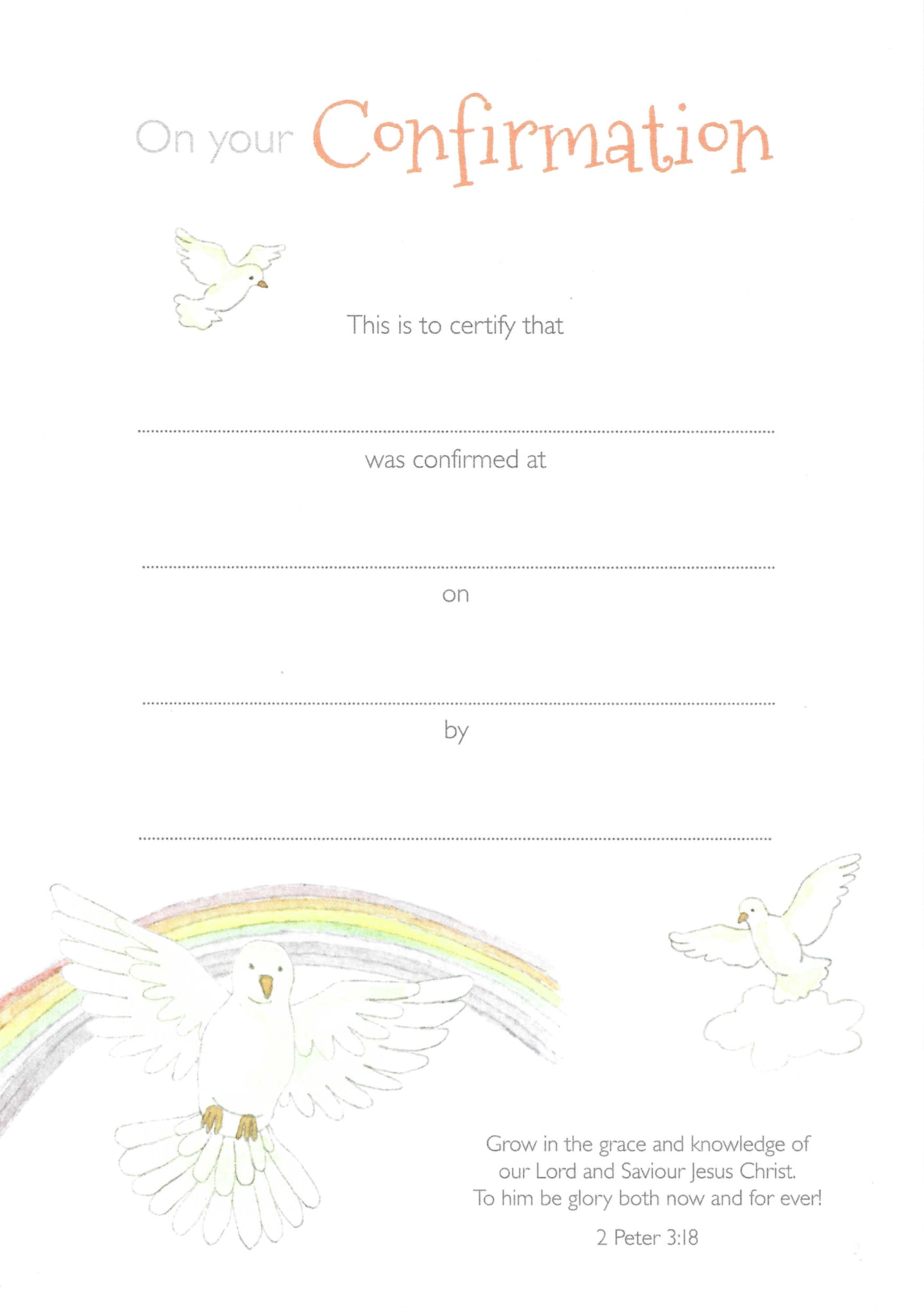 Confirmation Certificate - Dove & Rainbow