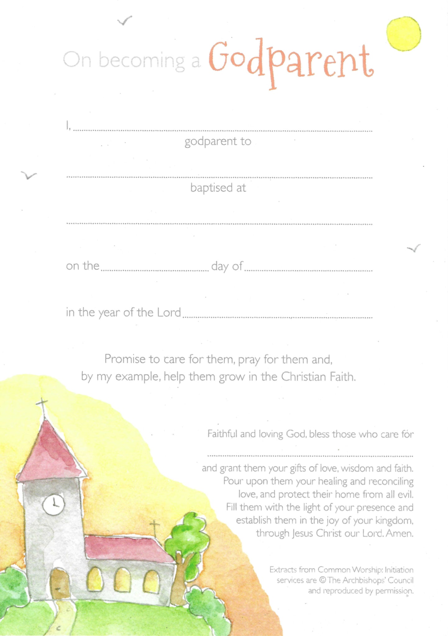 Godparent Certificate - Church Sunset