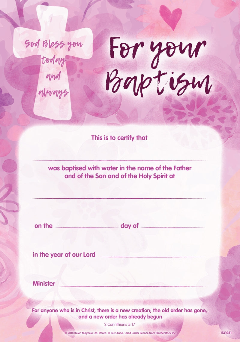 Baptism Certificate - God Bless You - Pink – Kevin Mayhew